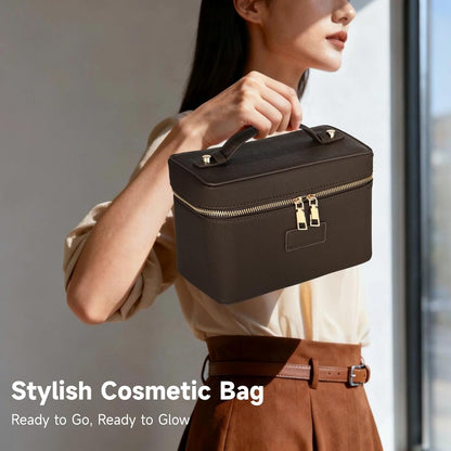 Makeup Vanity Bag for Women - Large Capacity Cosmetic Organizer with Removable Liner, Waterproof PU Leather Skincare Bag, Portable Chic Cosmetic Make Up Case for Skincare, Accessories,StyleB, Brown