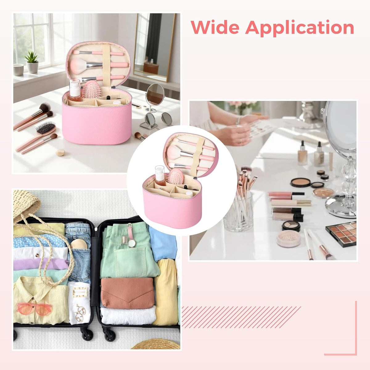 Makeup Vanity Bag for Women - Large Capacity Cosmetic Organizer with Removable Liner, Waterproof PU Leather Skincare Bag, Portable Chic Cosmetic Make Up Case for Skincare, Accessories,StyleB, Brown