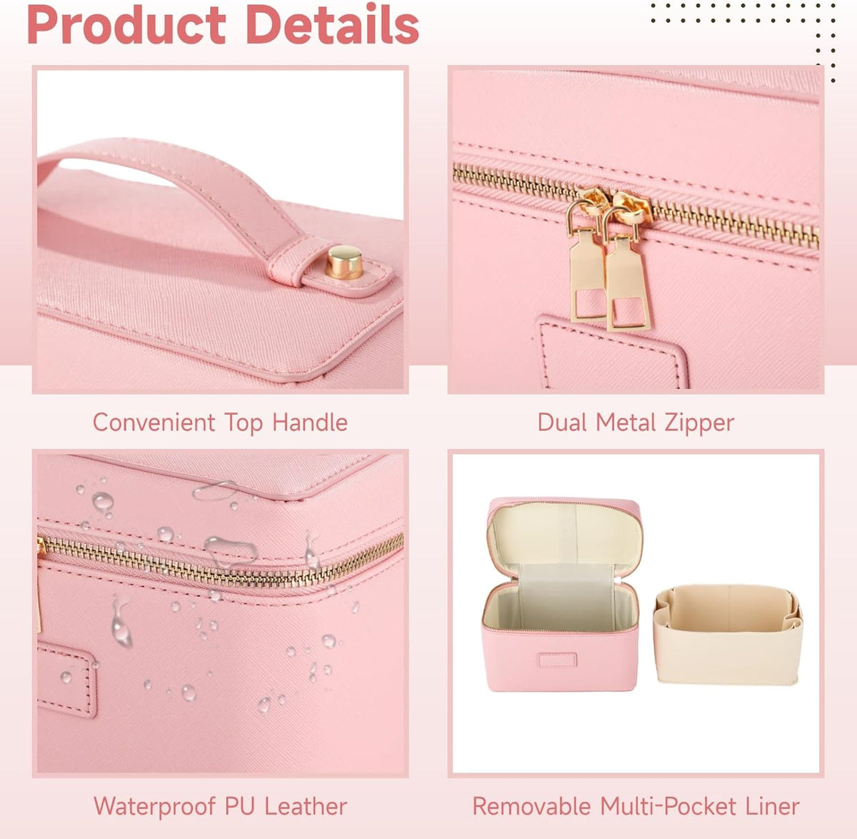 Makeup Vanity Bag for Women - Large Capacity Cosmetic Organizer with Removable Liner, Waterproof PU Leather Skincare Bag, Portable Chic Cosmetic Make Up Case for Skincare, Accessories,StyleB, Brown