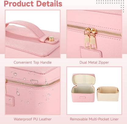 Makeup Vanity Bag for Women - Large Capacity Cosmetic Organizer with Removable Liner, Waterproof PU Leather Skincare Bag, Portable Chic Cosmetic Make Up Case for Skincare, Accessories,StyleB, Brown
