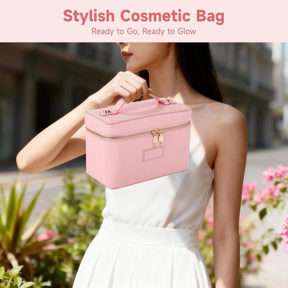 Makeup Vanity Bag for Women - Large Capacity Cosmetic Organizer with Removable Liner, Waterproof PU Leather Skincare Bag, Portable Chic Cosmetic Make Up Case for Skincare, Accessories,StyleB, Brown