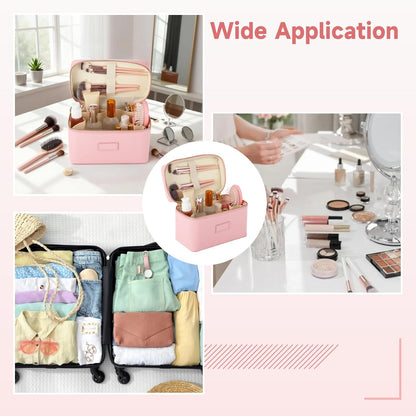 Makeup Vanity Bag for Women - Large Capacity Cosmetic Organizer with Removable Liner, Waterproof PU Leather Skincare Bag, Portable Chic Cosmetic Make Up Case for Skincare, Accessories,StyleB, Brown