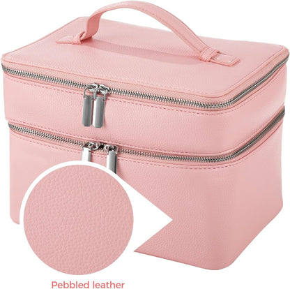 Makeup Vanity Bag for Women - Large Capacity Cosmetic Organizer with Removable Liner, Waterproof PU Leather Skincare Bag, Portable Chic Cosmetic Make Up Case for Skincare, Accessories,StyleB, Brown