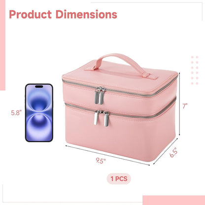 Makeup Vanity Bag for Women - Large Capacity Cosmetic Organizer with Removable Liner, Waterproof PU Leather Skincare Bag, Portable Chic Cosmetic Make Up Case for Skincare, Accessories,StyleB, Brown