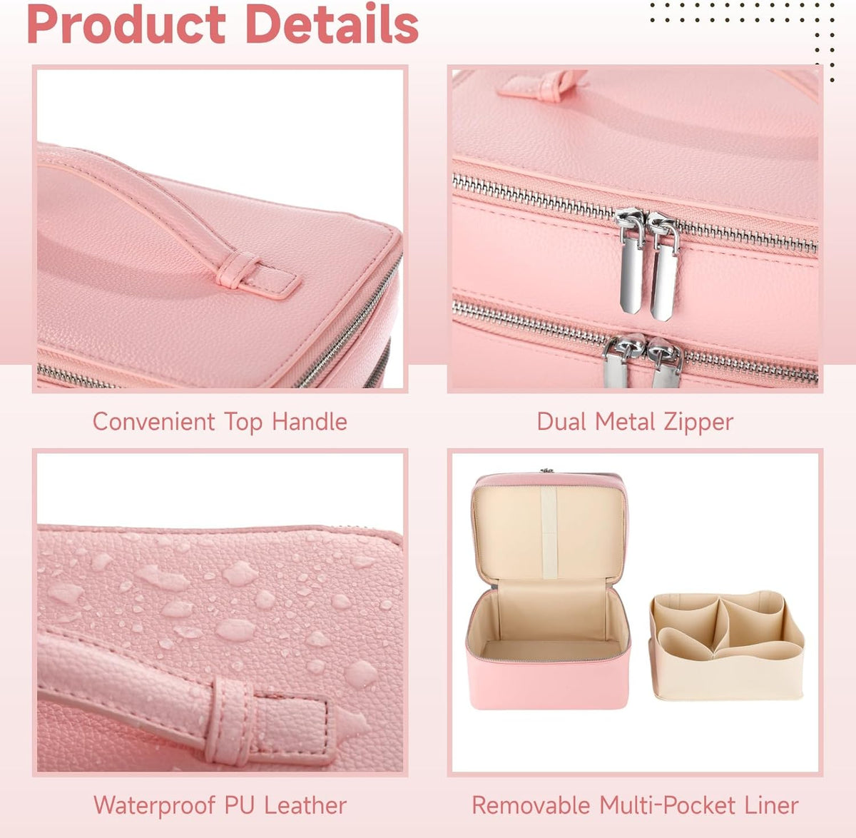 Makeup Vanity Bag for Women - Large Capacity Cosmetic Organizer with Removable Liner, Waterproof PU Leather Skincare Bag, Portable Chic Cosmetic Make Up Case for Skincare, Accessories,StyleB, Brown