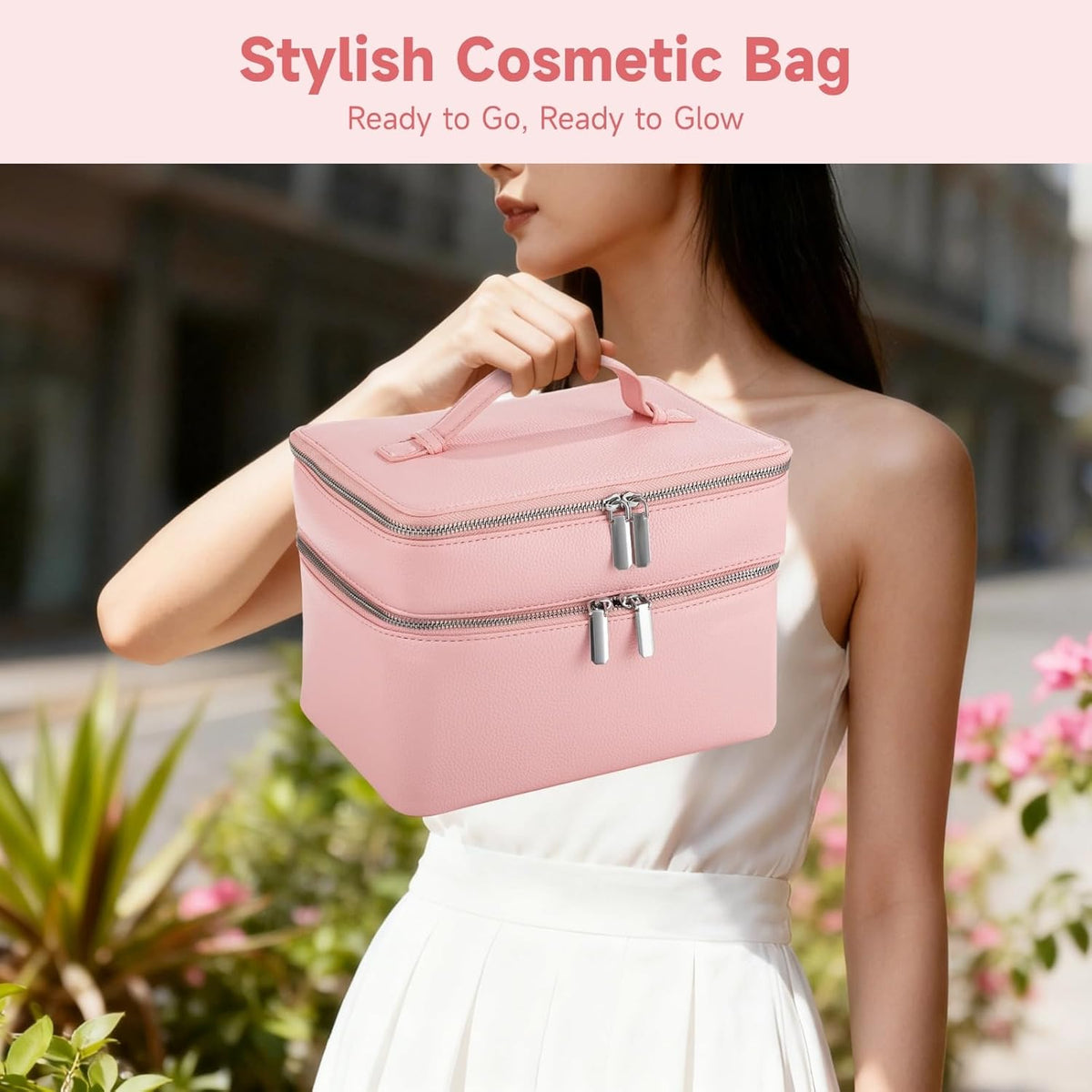 Makeup Vanity Bag for Women - Large Capacity Cosmetic Organizer with Removable Liner, Waterproof PU Leather Skincare Bag, Portable Chic Cosmetic Make Up Case for Skincare, Accessories,StyleB, Brown
