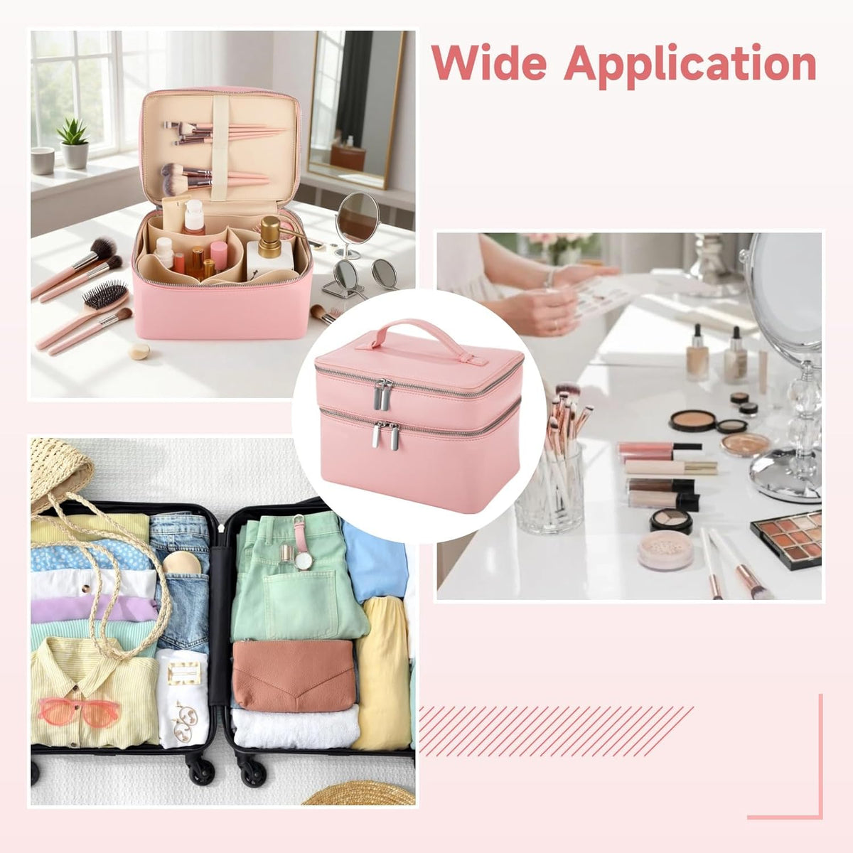Makeup Vanity Bag for Women - Large Capacity Cosmetic Organizer with Removable Liner, Waterproof PU Leather Skincare Bag, Portable Chic Cosmetic Make Up Case for Skincare, Accessories,StyleB, Brown