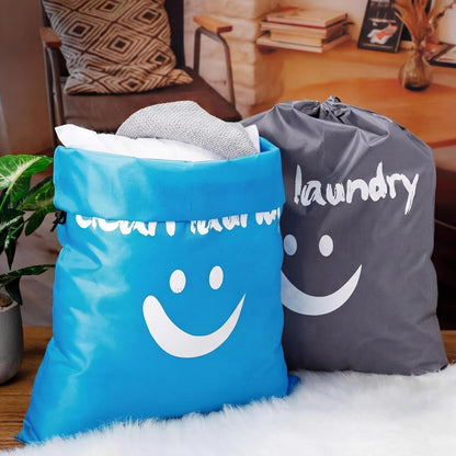 2 Pcs XL Clean Laundry Bags Nylon Travel Laundry Bag with Drawstring Machine Washable Dirty Clothes Organizer Bag Storage Bags for Hamper or Basket, 23.6 x 17.7 Inch(Gray, Blue)