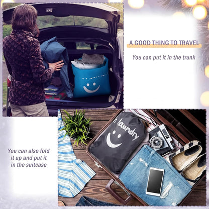 2 Pcs XL Clean Laundry Bags Nylon Travel Laundry Bag with Drawstring Machine Washable Dirty Clothes Organizer Bag Storage Bags for Hamper or Basket, 23.6 x 17.7 Inch(Gray, Blue)