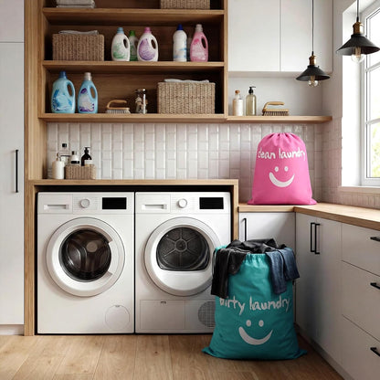 2 Pcs XL Clean Laundry Bags Nylon Travel Laundry Bag with Drawstring Machine Washable Dirty Clothes Organizer Bag Storage Bags for Hamper or Basket, 23.6 x 17.7 Inch(Gray, Blue)