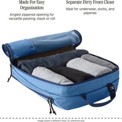 Pack-It Reveal Clean/Dirty Cube M - Water-Resistant Dual Compartment Packing Cube With Internal Divider for Clean & Dirty Clothes - Travel Essentials - Blue Dawn
