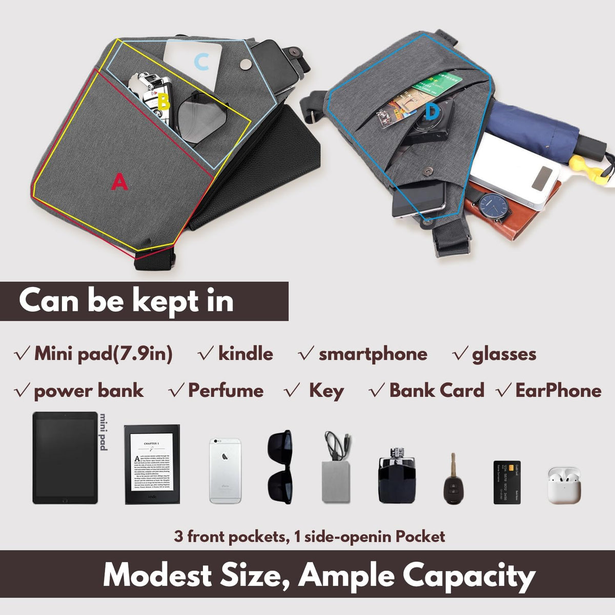 Anti Theft Travel Bag,Anti Theft Crossbody Bag, Sling Bag Travel Crossbody Bag for Women Men