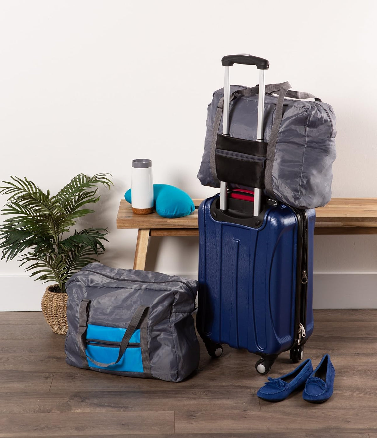 Foldable Lightweight Travel Weekender Duffle Bag for Carry On Luggage, Vacation, Sports, Yoga, Gym, and Storage - Blue