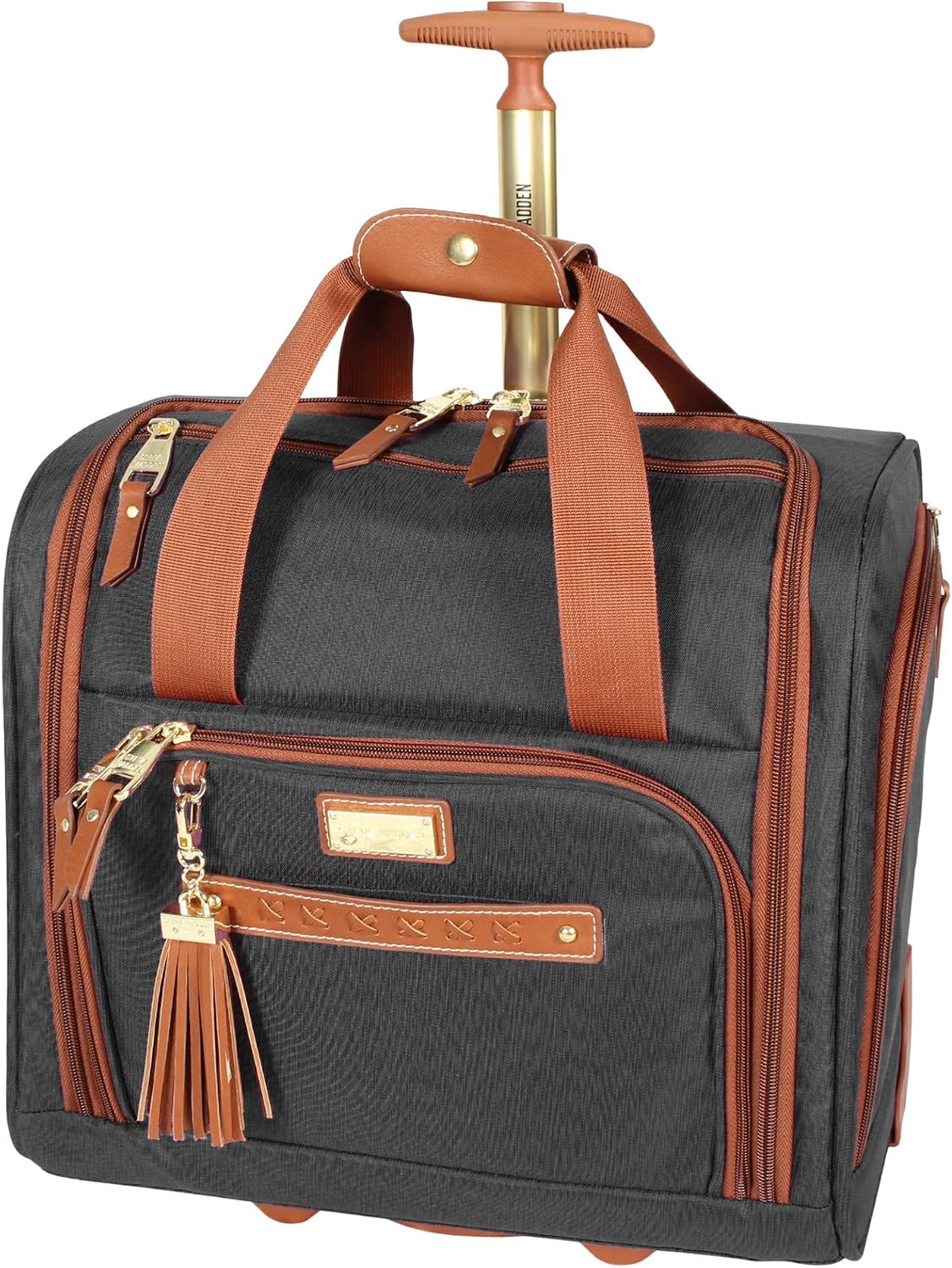 Designer 15 Inch Carry on Suitcase- Small Weekender Overnight Business Travel Luggage- Lightweight 2- Rolling Spinner Wheels Under Seat Bag for Women, Black, us-11, Sports