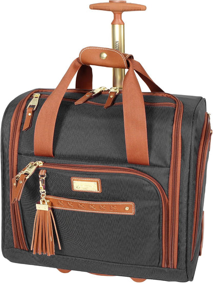 Designer 15 Inch Carry on Suitcase- Small Weekender Overnight Business Travel Luggage- Lightweight 2- Rolling Spinner Wheels Under Seat Bag for Women, Black, us-11, Sports