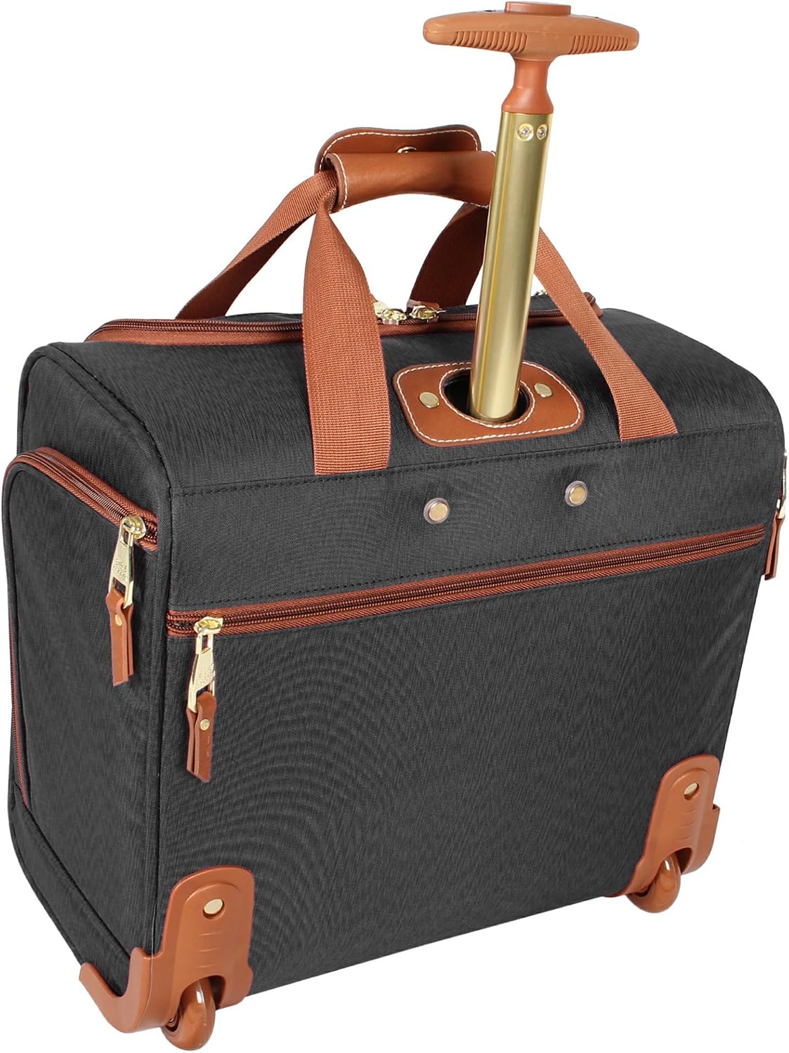 Designer 15 Inch Carry on Suitcase- Small Weekender Overnight Business Travel Luggage- Lightweight 2- Rolling Spinner Wheels Under Seat Bag for Women, Black, us-11, Sports