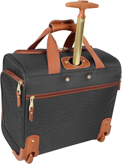 Designer 15 Inch Carry on Suitcase- Small Weekender Overnight Business Travel Luggage- Lightweight 2- Rolling Spinner Wheels Under Seat Bag for Women, Black, us-11, Sports