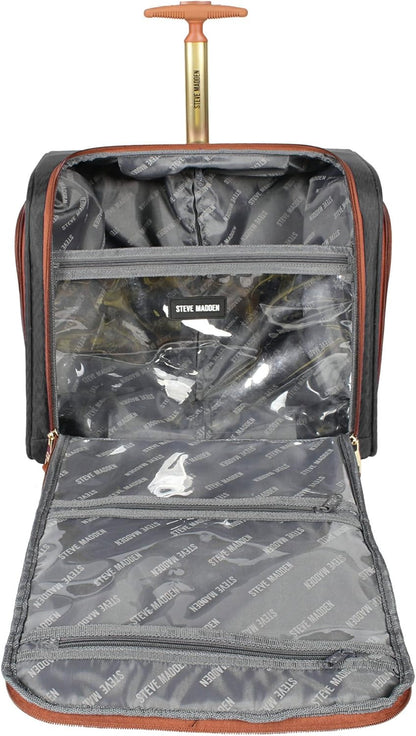 Designer 15 Inch Carry on Suitcase- Small Weekender Overnight Business Travel Luggage- Lightweight 2- Rolling Spinner Wheels Under Seat Bag for Women, Black, us-11, Sports