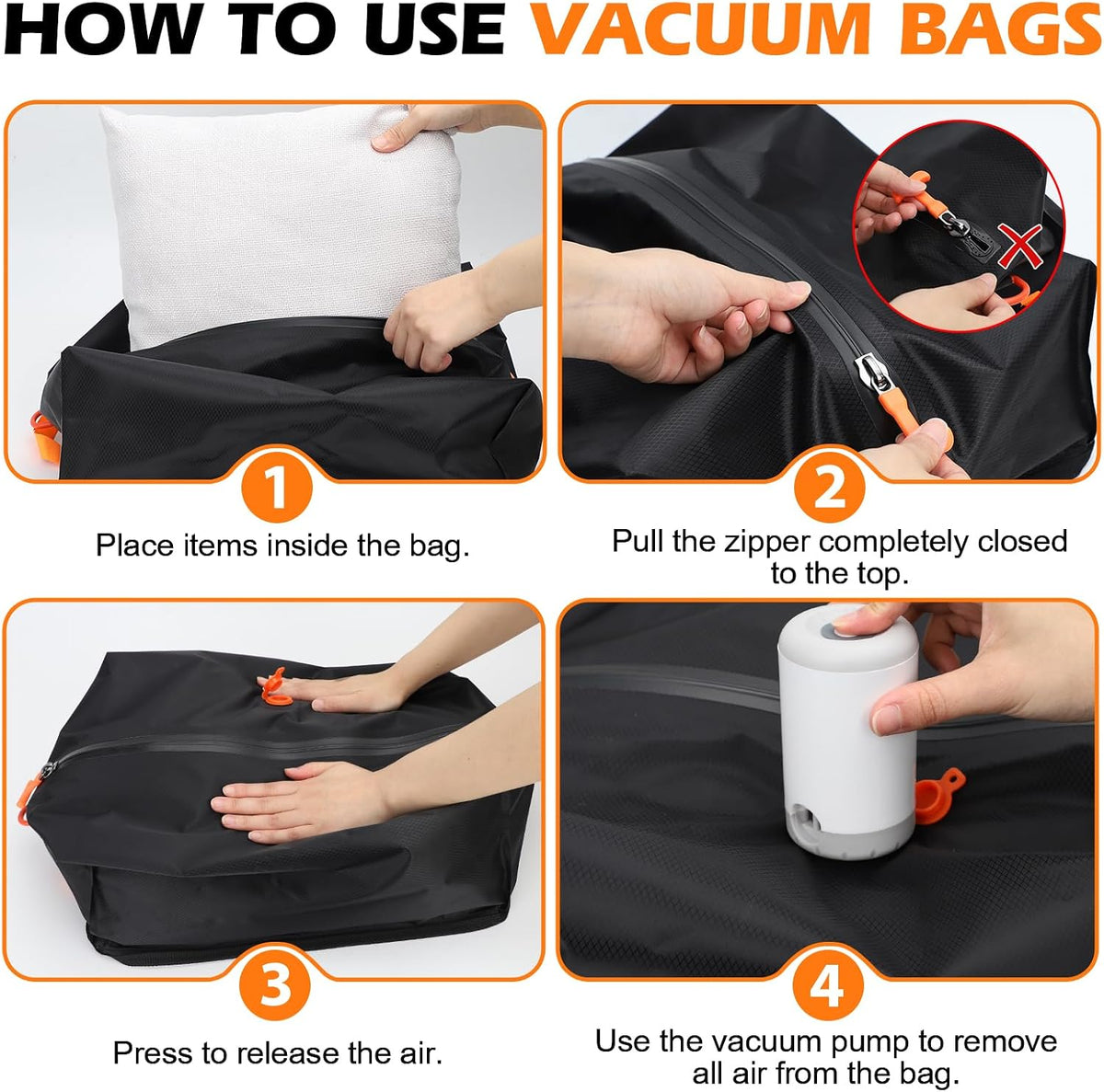 Vacuum Travel Bags Kit - 18L Waterproof & Tear Resistant Travel Compression Bags with Wireless Vacuum Pump for luggage & Backpacks, Space Saving Vacuum Storage Bags