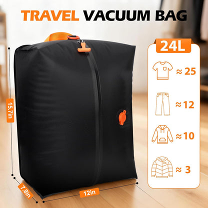 Vacuum Travel Bags Kit - 18L Waterproof & Tear Resistant Travel Compression Bags with Wireless Vacuum Pump for luggage & Backpacks, Space Saving Vacuum Storage Bags