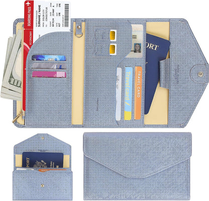 Passport Holder Travel Wallet Organizer for Women,Paradise Blue | RFID secure, 6 card slots, 27 sim pockets, passport holder with zip-around wallet, slim fit for women travelers.