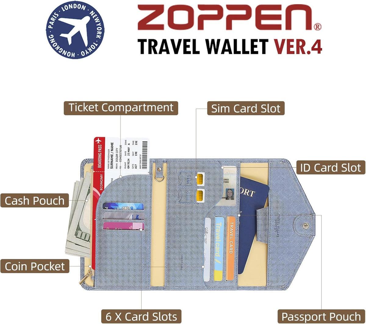 Passport Holder Travel Wallet Organizer for Women,Paradise Blue | RFID secure, 6 card slots, 27 sim pockets, passport holder with zip-around wallet, slim fit for women travelers.