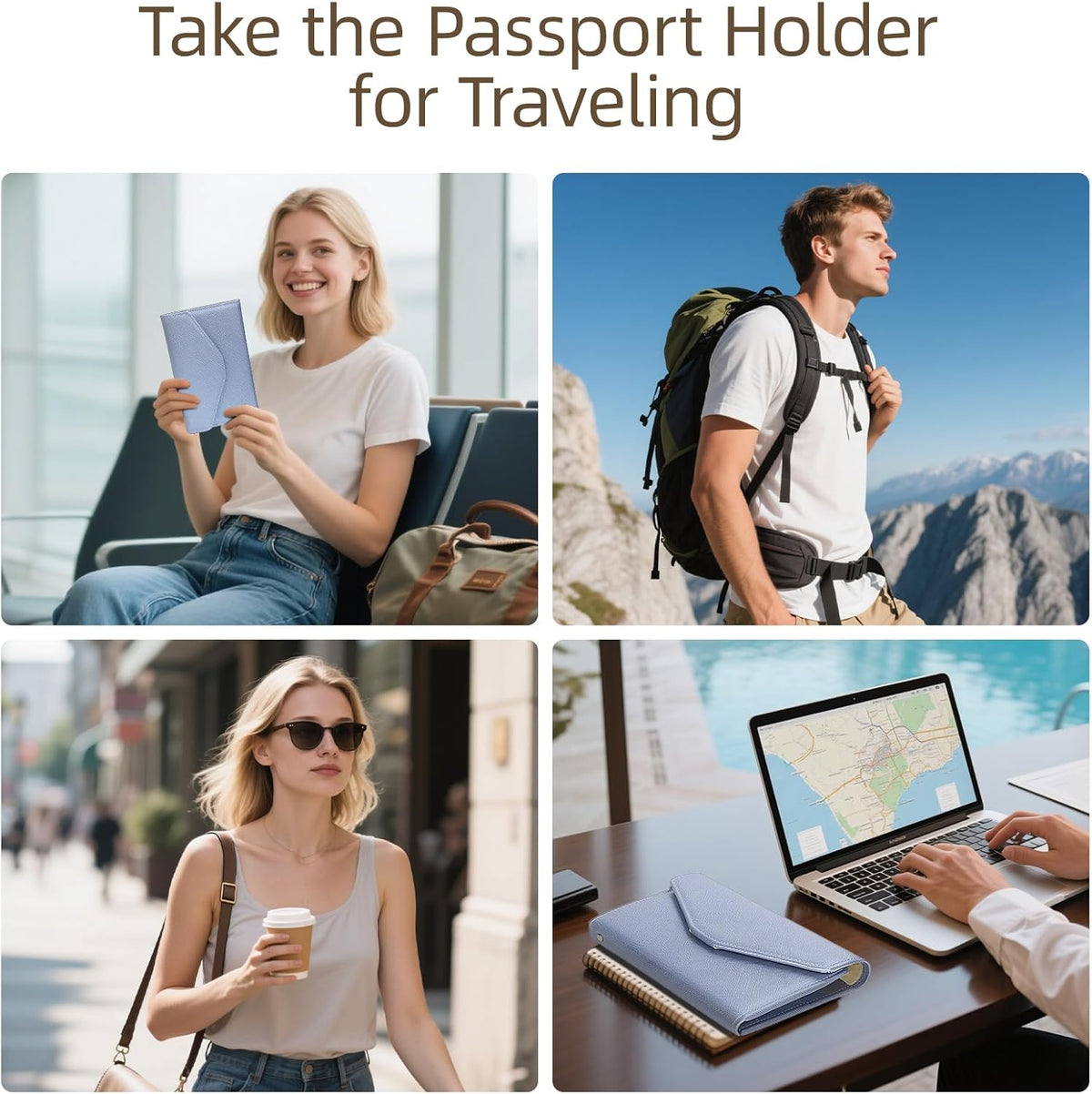 Passport Holder Travel Wallet Organizer for Women,Paradise Blue | RFID secure, 6 card slots, 27 sim pockets, passport holder with zip-around wallet, slim fit for women travelers.