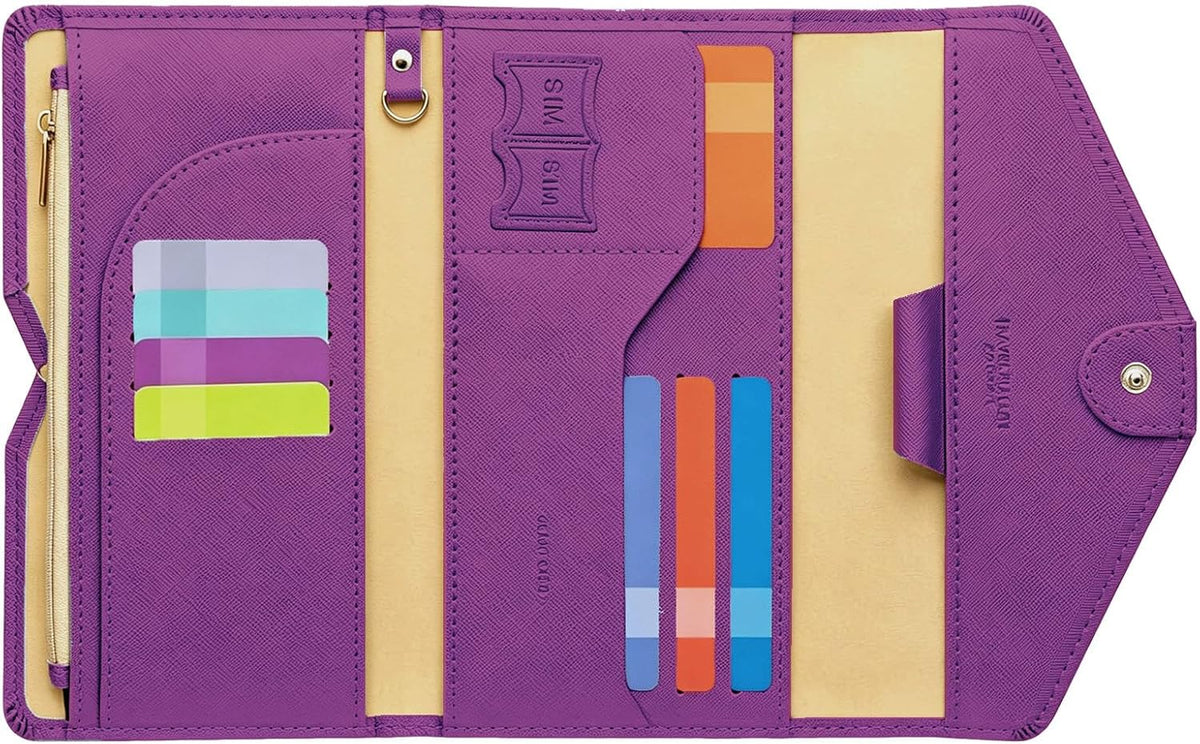 Passport Holder Travel Wallet Organizer for Women,Paradise Blue | RFID secure, 6 card slots, 27 sim pockets, passport holder with zip-around wallet, slim fit for women travelers.