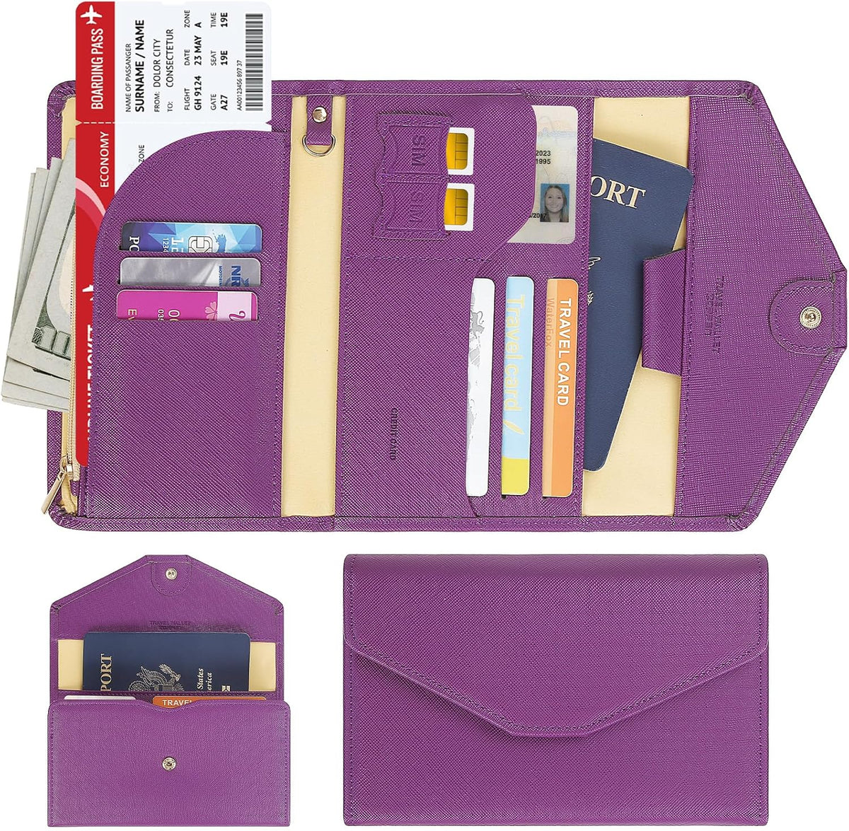 Passport Holder Travel Wallet Organizer for Women,Paradise Blue | RFID secure, 6 card slots, 27 sim pockets, passport holder with zip-around wallet, slim fit for women travelers.