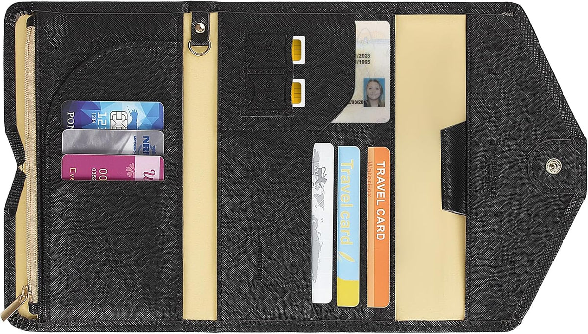 Passport Holder Travel Wallet Organizer for Women,Paradise Blue | RFID secure, 6 card slots, 27 sim pockets, passport holder with zip-around wallet, slim fit for women travelers.