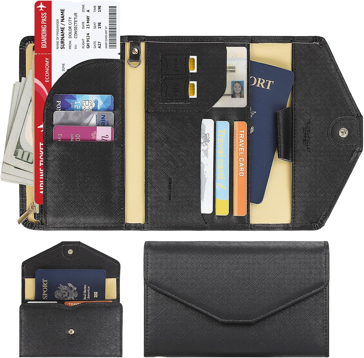 Passport Holder Travel Wallet Organizer for Women,Paradise Blue | RFID secure, 6 card slots, 27 sim pockets, passport holder with zip-around wallet, slim fit for women travelers.