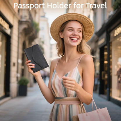 Passport Holder Travel Wallet Organizer for Women,Paradise Blue | RFID secure, 6 card slots, 27 sim pockets, passport holder with zip-around wallet, slim fit for women travelers.