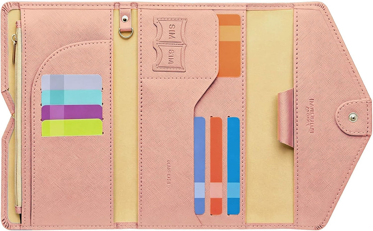 Passport Holder Travel Wallet Organizer for Women,Paradise Blue | RFID secure, 6 card slots, 27 sim pockets, passport holder with zip-around wallet, slim fit for women travelers.