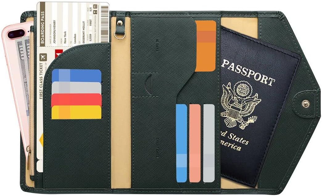 Passport Holder Travel Wallet Organizer for Women,Paradise Blue | RFID secure, 6 card slots, 27 sim pockets, passport holder with zip-around wallet, slim fit for women travelers.