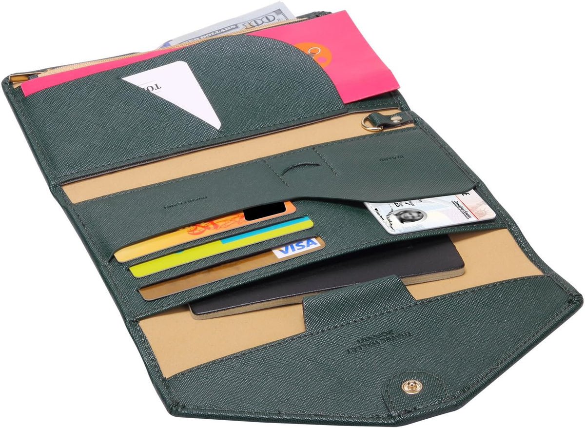 Passport Holder Travel Wallet Organizer for Women,Paradise Blue | RFID secure, 6 card slots, 27 sim pockets, passport holder with zip-around wallet, slim fit for women travelers.