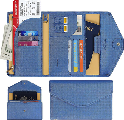 Passport Holder Travel Wallet Organizer for Women,Paradise Blue | RFID secure, 6 card slots, 27 sim pockets, passport holder with zip-around wallet, slim fit for women travelers.