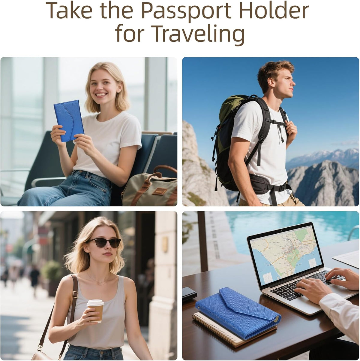 Passport Holder Travel Wallet Organizer for Women,Paradise Blue | RFID secure, 6 card slots, 27 sim pockets, passport holder with zip-around wallet, slim fit for women travelers.