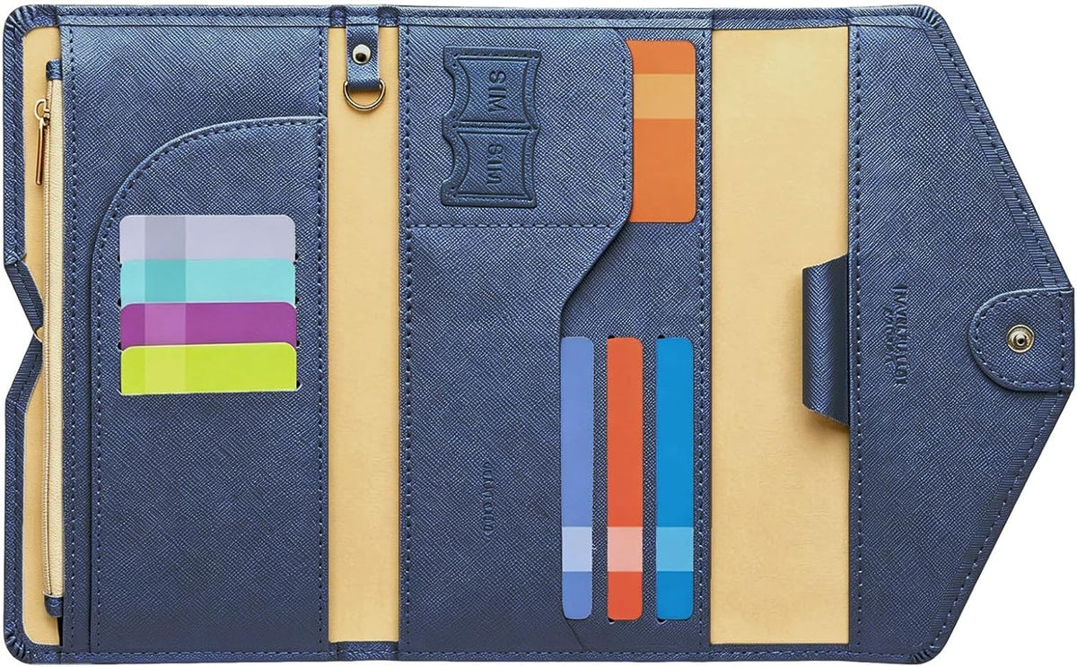 Passport Holder Travel Wallet Organizer for Women,Paradise Blue | RFID secure, 6 card slots, 27 sim pockets, passport holder with zip-around wallet, slim fit for women travelers.