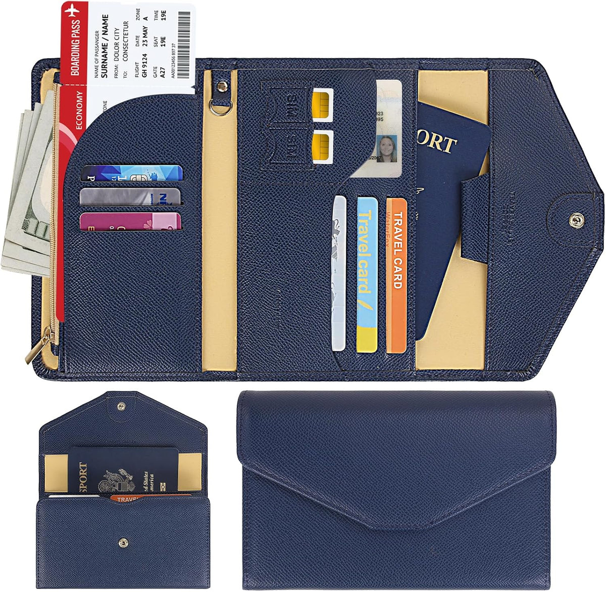 Passport Holder Travel Wallet Organizer for Women,Paradise Blue | RFID secure, 6 card slots, 27 sim pockets, passport holder with zip-around wallet, slim fit for women travelers.