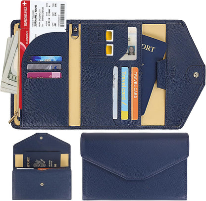 Passport Holder Travel Wallet Organizer for Women,Paradise Blue | RFID secure, 6 card slots, 27 sim pockets, passport holder with zip-around wallet, slim fit for women travelers.