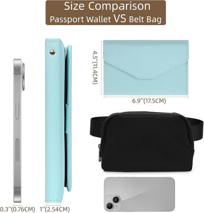 Passport Holder Travel Wallet Organizer for Women,Paradise Blue | RFID secure, 6 card slots, 27 sim pockets, passport holder with zip-around wallet, slim fit for women travelers.
