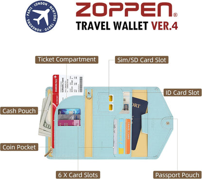 Passport Holder Travel Wallet Organizer for Women,Paradise Blue | RFID secure, 6 card slots, 27 sim pockets, passport holder with zip-around wallet, slim fit for women travelers.