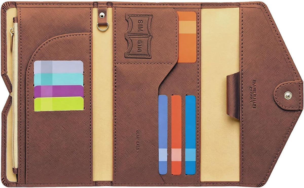 Passport Holder Travel Wallet Organizer for Women,Paradise Blue | RFID secure, 6 card slots, 27 sim pockets, passport holder with zip-around wallet, slim fit for women travelers.