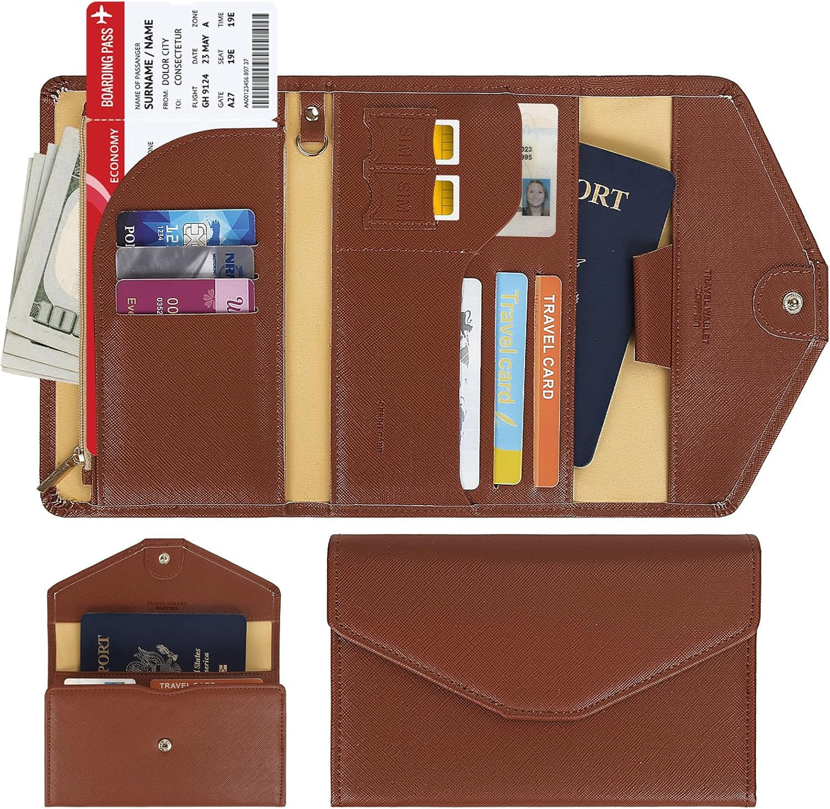 Passport Holder Travel Wallet Organizer for Women,Paradise Blue | RFID secure, 6 card slots, 27 sim pockets, passport holder with zip-around wallet, slim fit for women travelers.