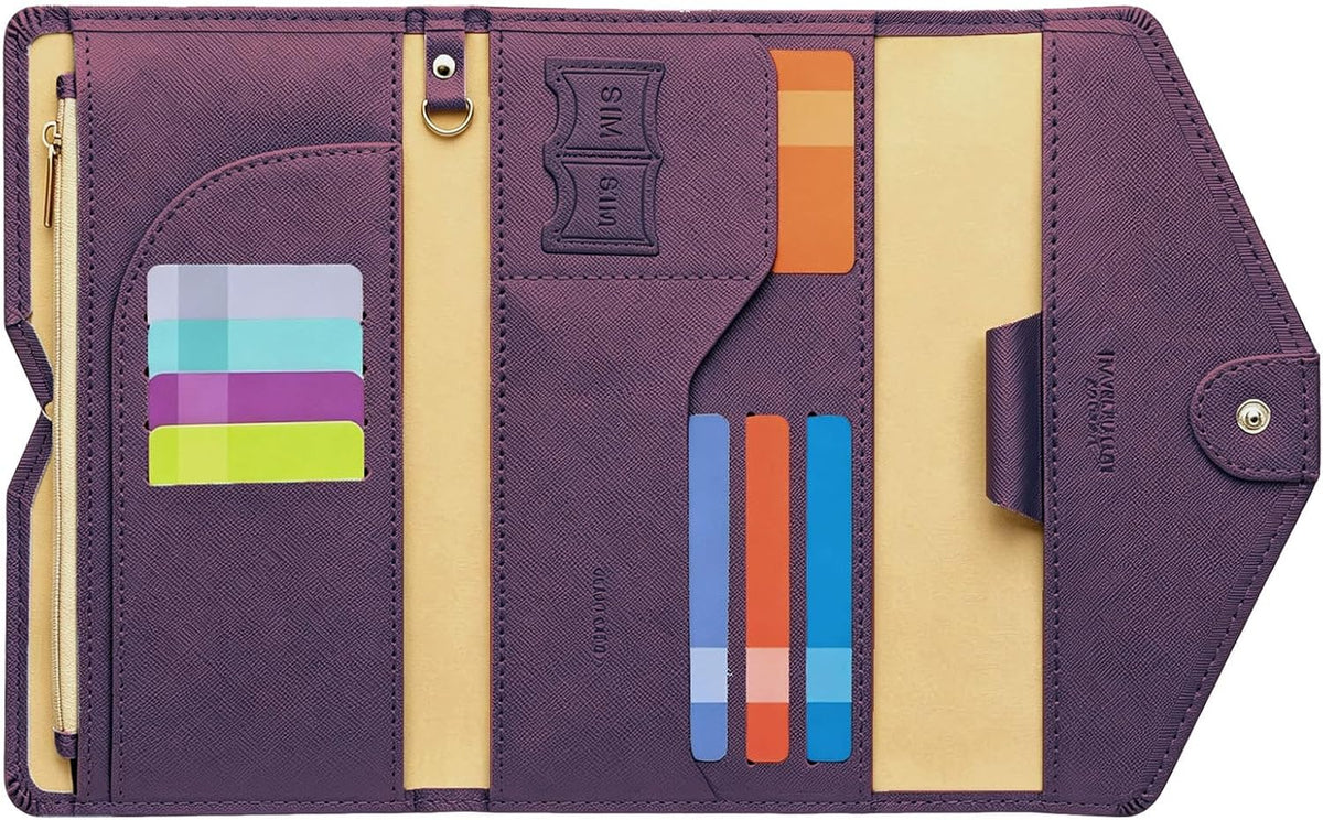 Passport Holder Travel Wallet Organizer for Women,Paradise Blue | RFID secure, 6 card slots, 27 sim pockets, passport holder with zip-around wallet, slim fit for women travelers.