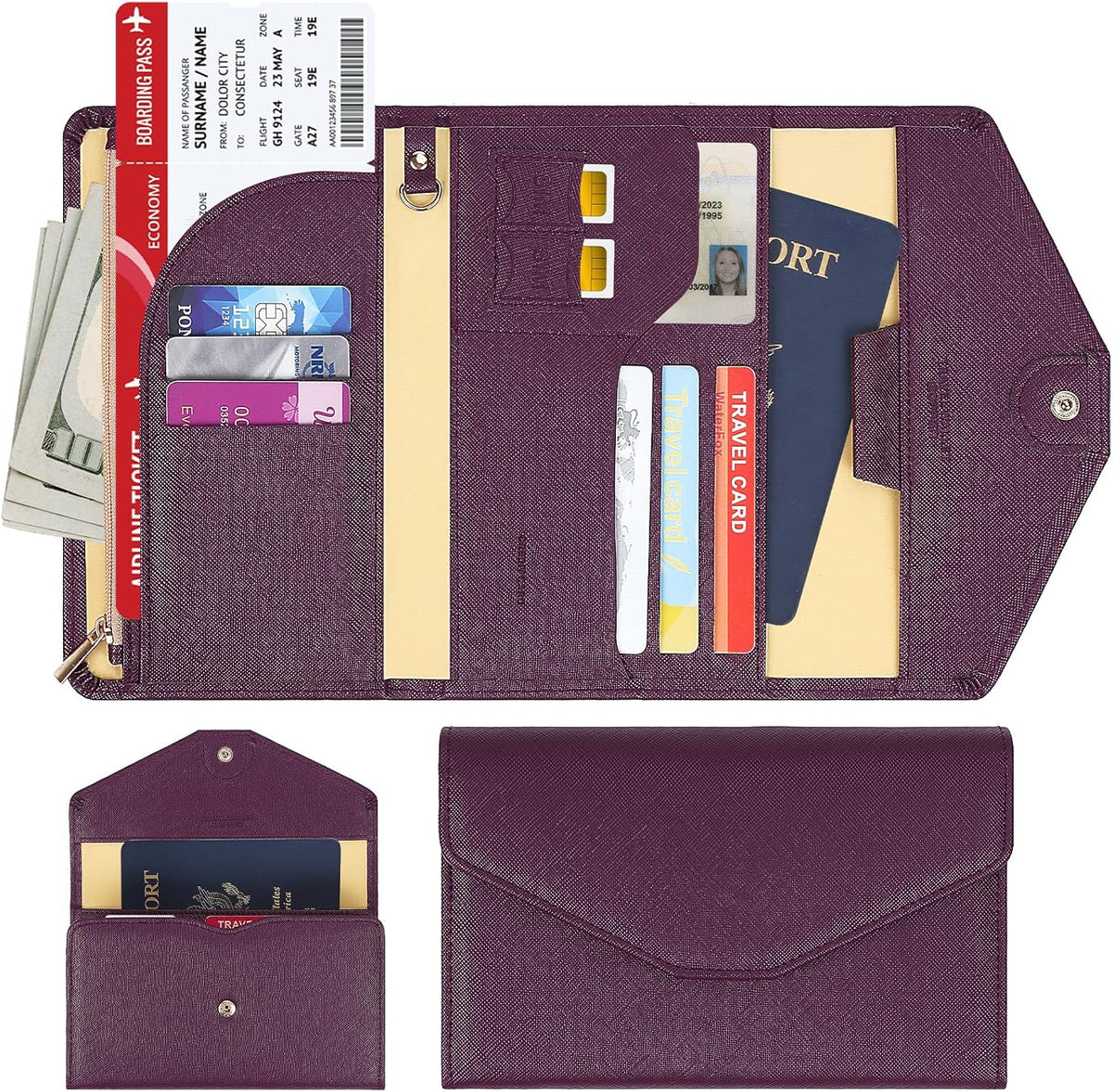 Passport Holder Travel Wallet Organizer for Women,Paradise Blue | RFID secure, 6 card slots, 27 sim pockets, passport holder with zip-around wallet, slim fit for women travelers.
