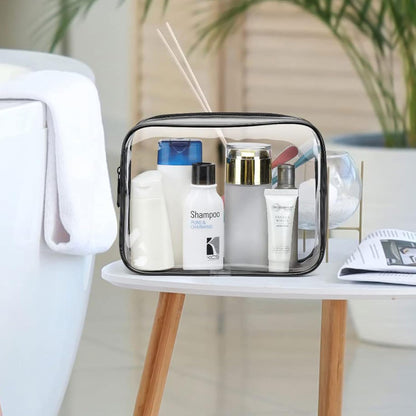Clear Travel Toiletry Bag TSA Approved Size Makeup Cosmetic Bag Portable Waterproof Transparent Pouch Storage, Black