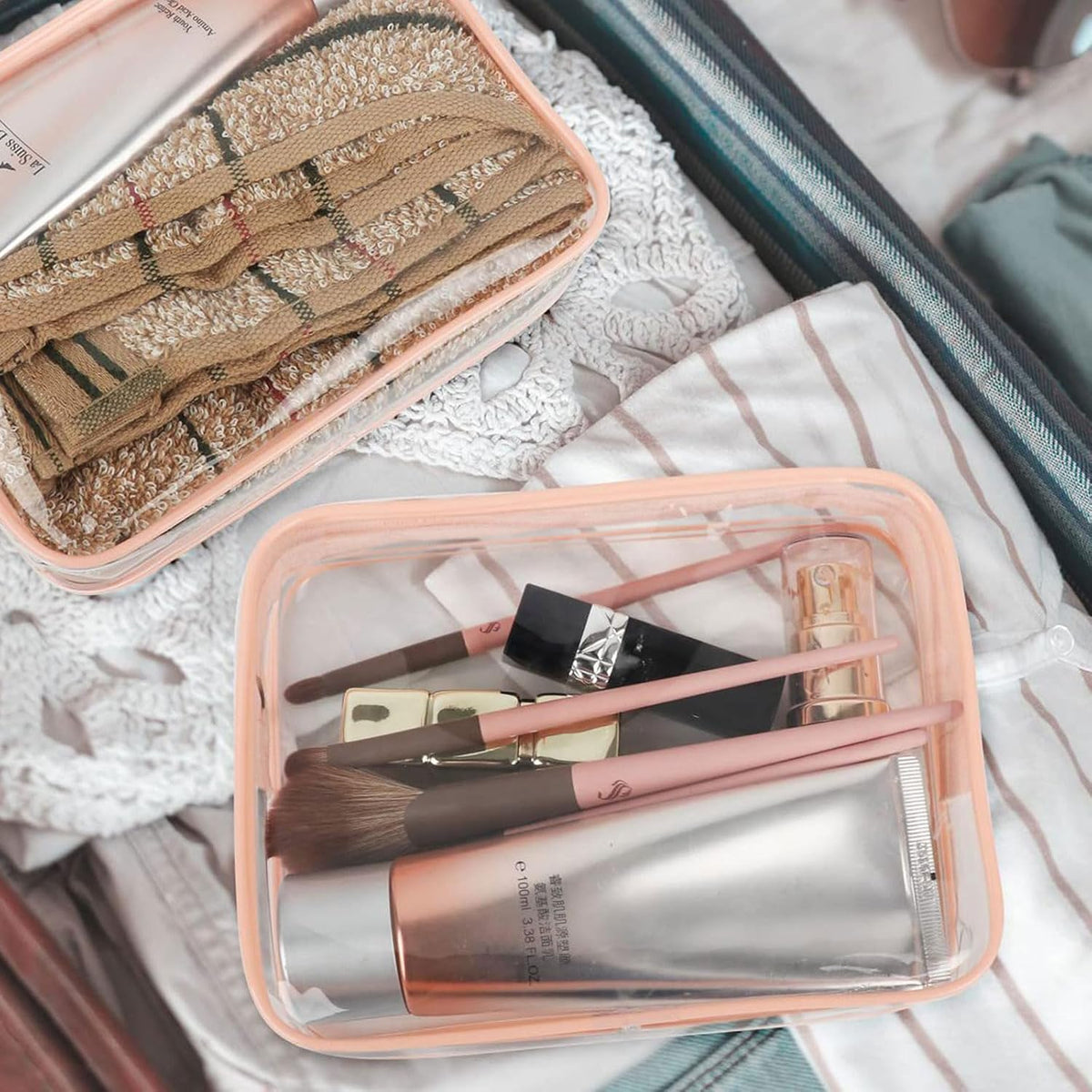 Clear Travel Toiletry Bag TSA Approved Size Makeup Cosmetic Bag Portable Waterproof Transparent Pouch Storage, Black
