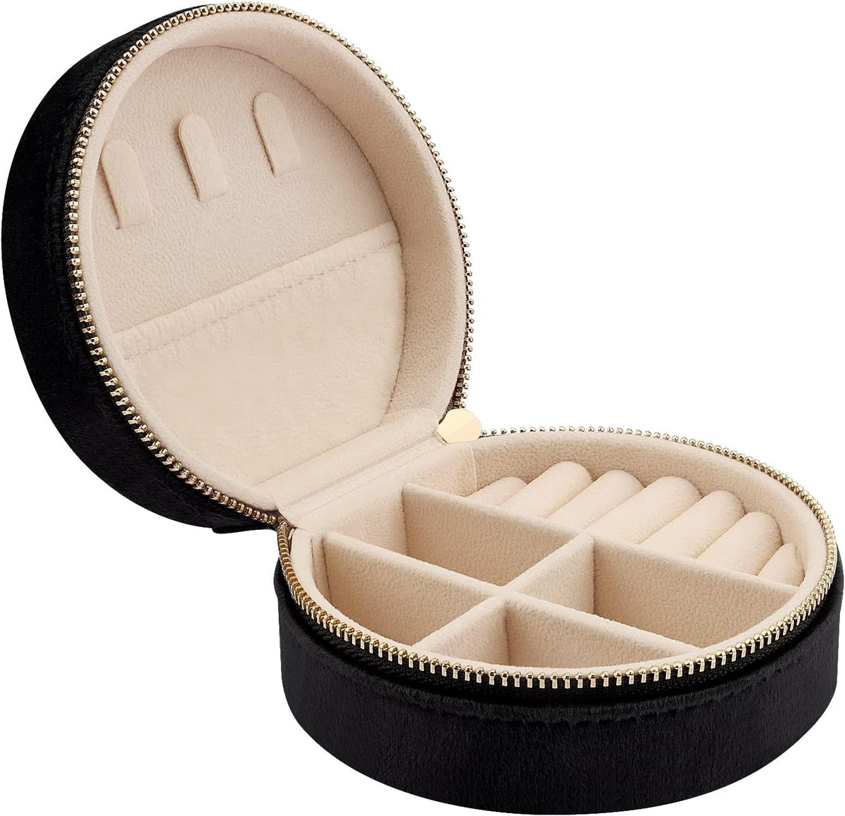 Travel Jewelry Box - Velvet Mini Jewelry Organizer, Small Jewelry Case for Girls Women, Jewelry Storage Box for Rings Earrings Necklace (Circular, Lotus Pink)