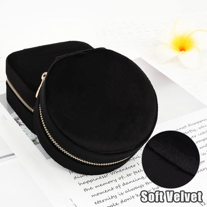 Travel Jewelry Box - Velvet Mini Jewelry Organizer, Small Jewelry Case for Girls Women, Jewelry Storage Box for Rings Earrings Necklace (Circular, Lotus Pink)